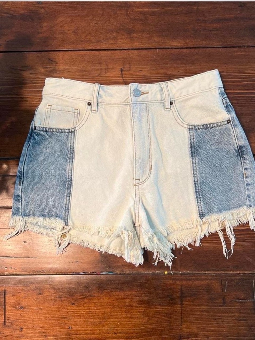 PacSun Two-Tone Frayed Hem Denim Shorts